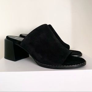 Aquatalia suede black mules slipper heels